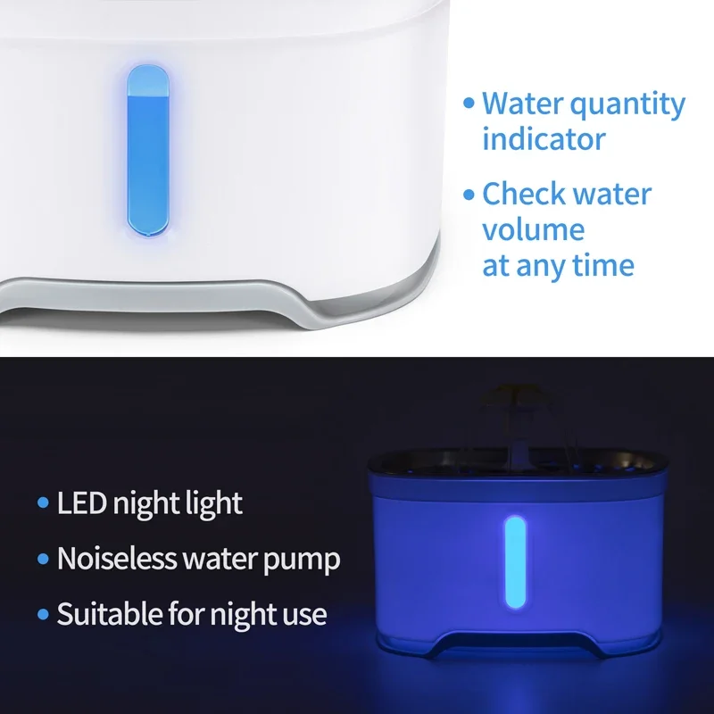 Fuente de agua automática para Gato de 2,4 L con LED eléctrico USB para perros y gatos dispensador automático de fuente para beber para mascotas - imagen 5
