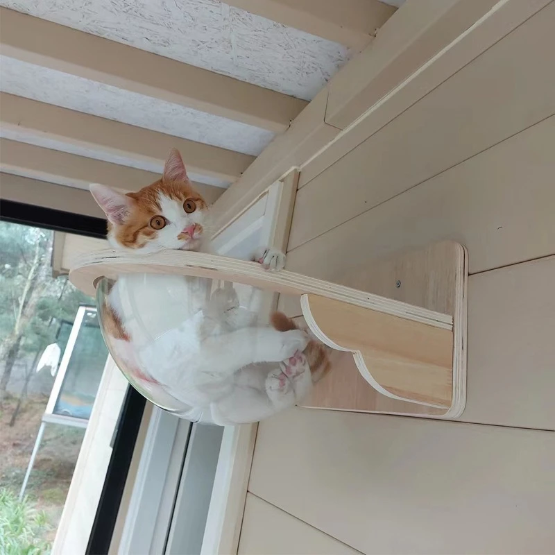 Cama colgante de madera maciza para gatos, camas para gatos, hamaca transparente grande montada en la pared, accesorios para muebles, Catnap, suministros para mascotas