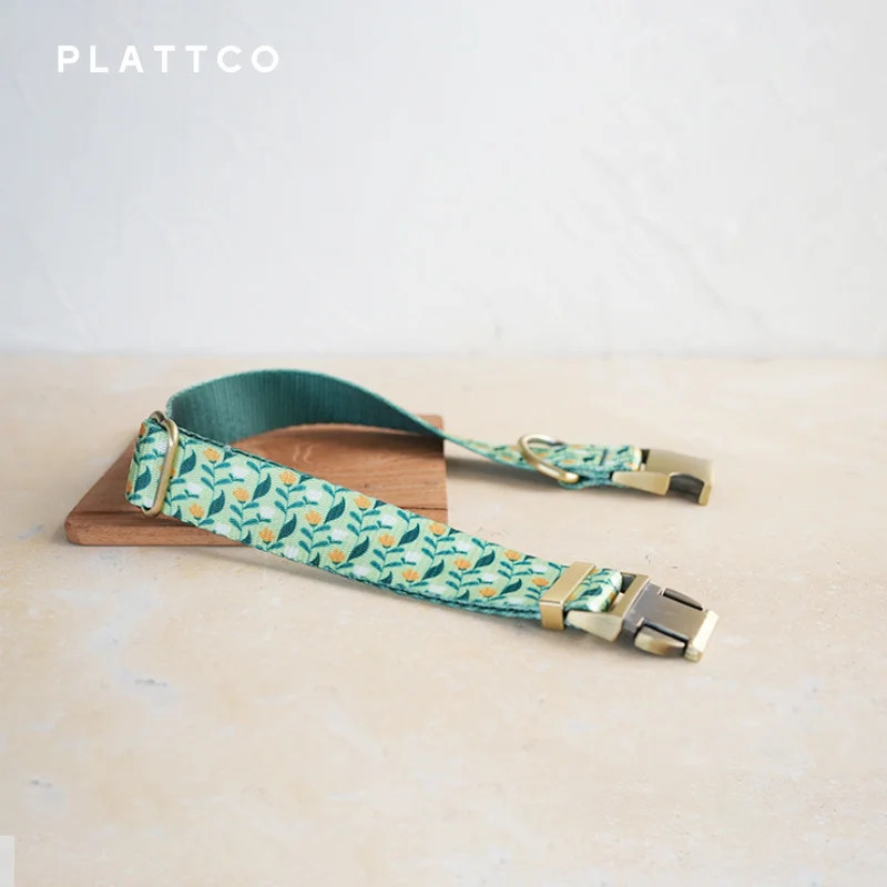 PLATTCO collar de perro de diseño único, estampado de campo de flores con hebilla de bronce de alta calidad, 5 tamaños, PDC342Br - imagen 4