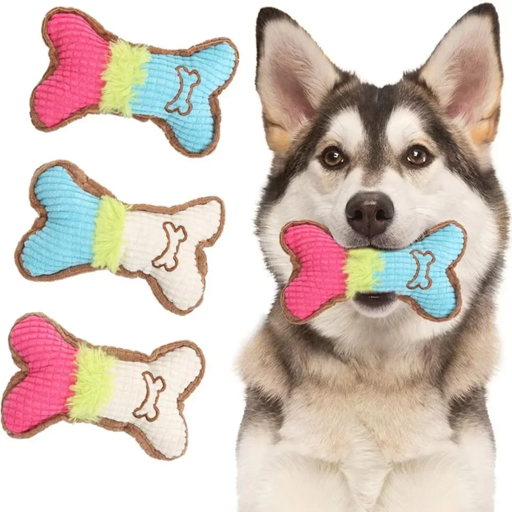 Juguetes indestructibles chirriantes de peluche para perros, hueso para perros resistentes a mascotas, juguete para masticar, cachorro pequeño, dentición, masticar, cumpleaños interactivo - imagen 4