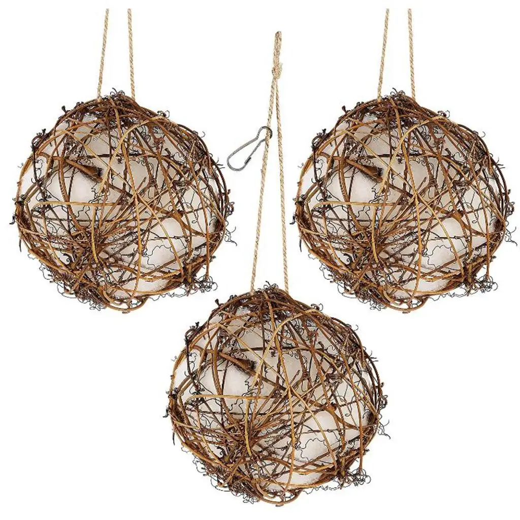 Bhuuno 3Pack Globe Hummingbird Nesters Rattan Balls Cage Bird Nesting Bite
