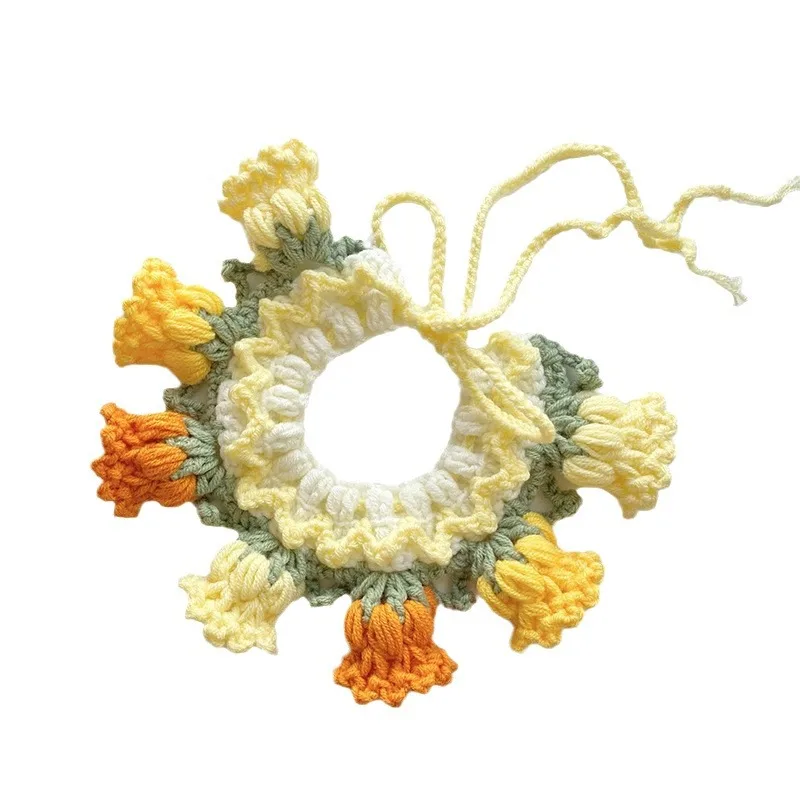 Collar tejido para perro y gato, Collar de ganchillo, bufanda para babero para mascotas, babero, campana de orquídeas, joyería para fotos de flores, tejido a mano puro, 1 ud. - imagen 5