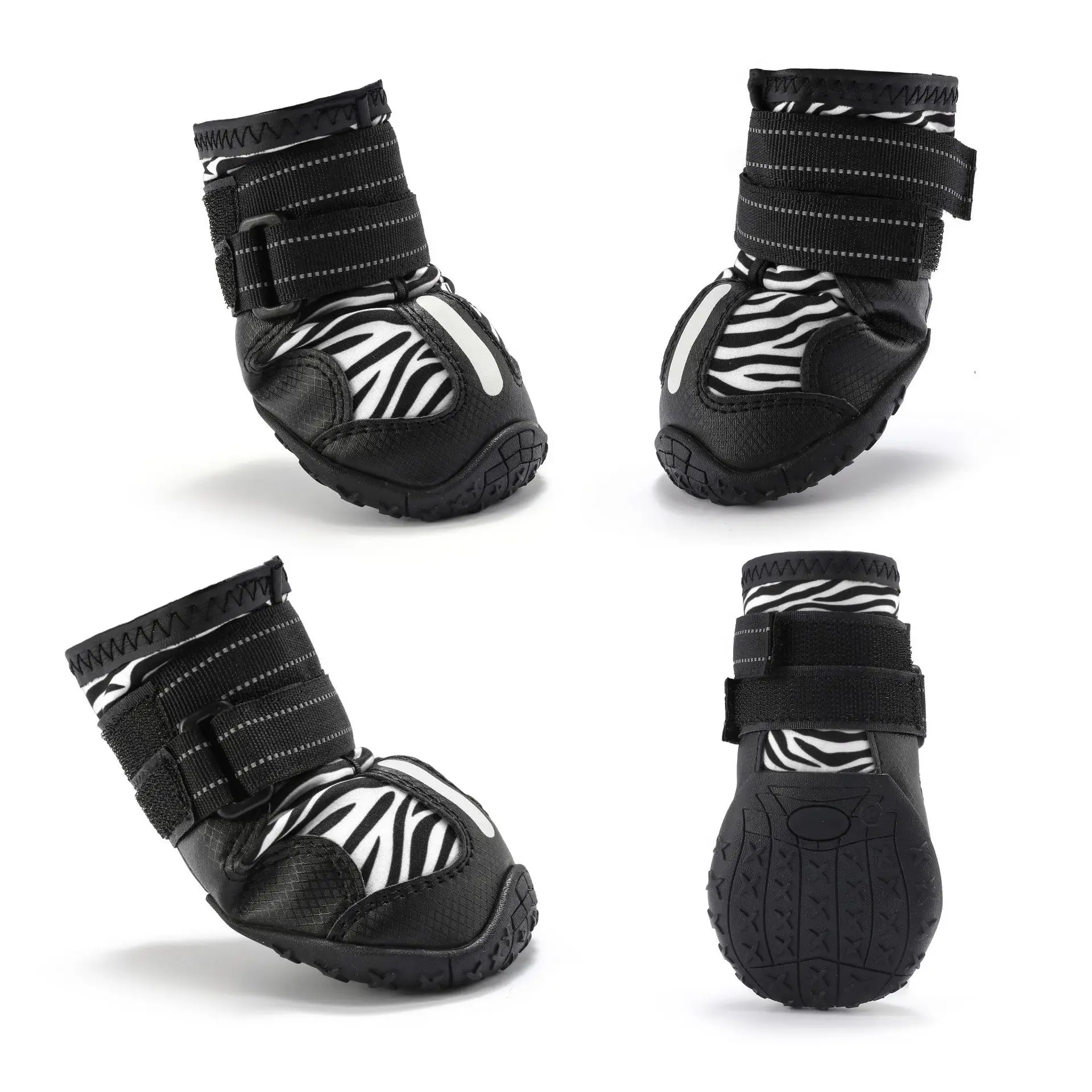 Zapatos para mascotas impermeables para perros grandes, Botas de lluvia con patrón de cebra para mascotas, suela antideslizante resistente, zapatos para perros al aire libre, botines reflectantes para cachorros - imagen 4