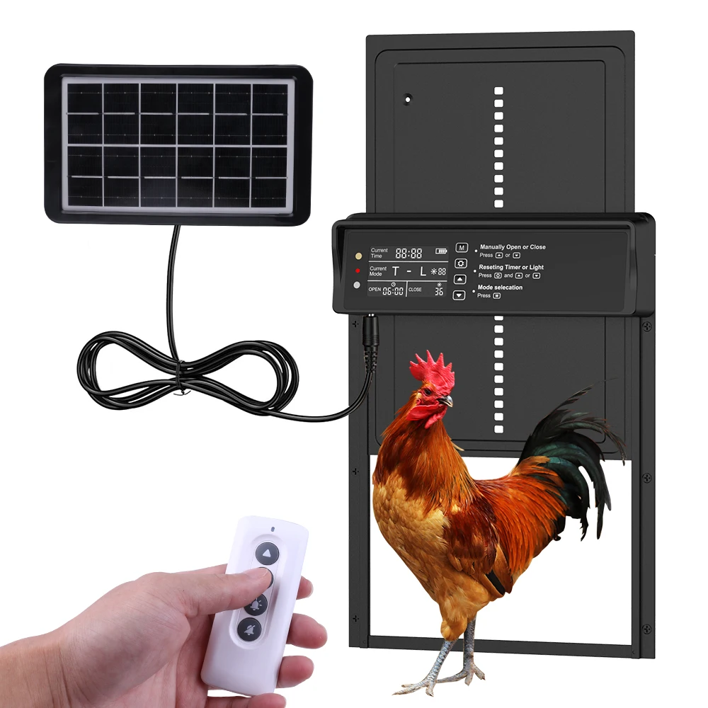 Puerta automatica solar para gallinero con 4 modos y sensor de luz