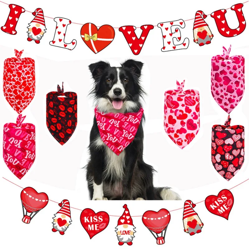 Printied-Bandana para perro, pañuelo para el Día de San Valentín, pañuelo para perros pequeños, accesorios para cachorros, suministros para mascotas - imagen 3