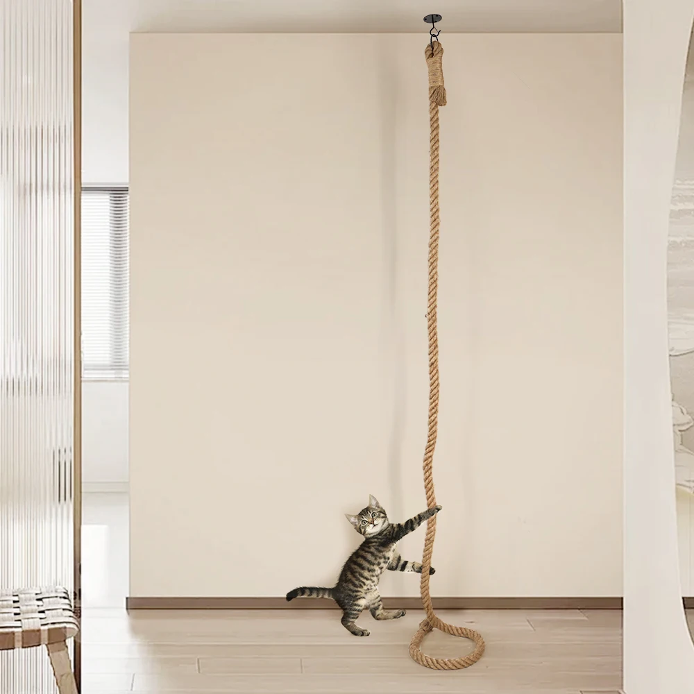 Cuerda de escalada para gatos de techo de fácil instalación con poste rascador de Sisal para gatos grandes, centro de actividades para gatos montado en la pared interior - imagen 4