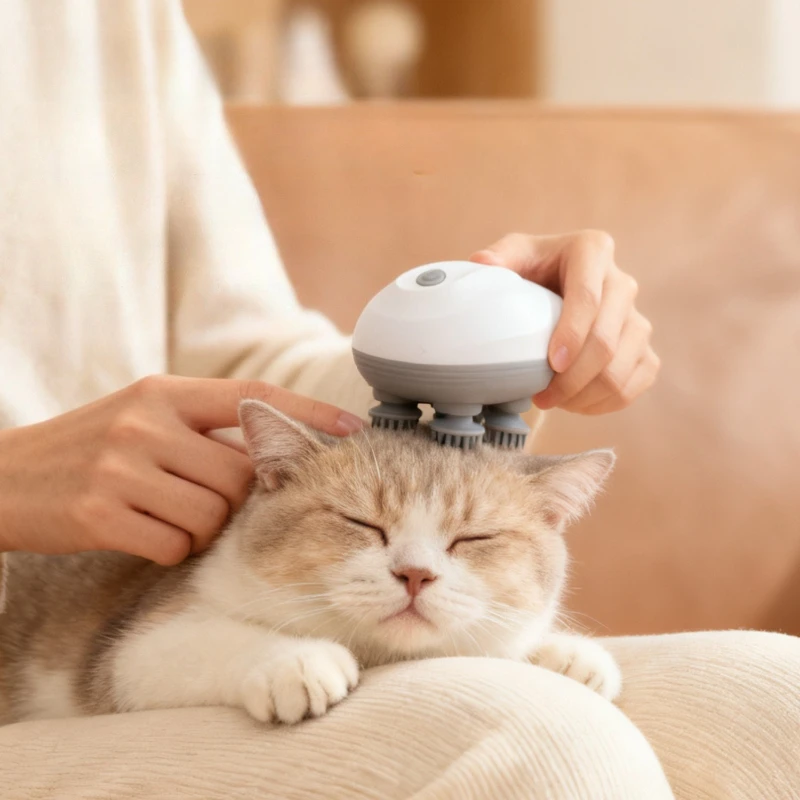 Masajeador eléctrico para mascotas y masajeador de cuero cabelludo, 4 cabezales de amasado para masaje de tejido profundo, 3 modos, dispositivo portátil de mano