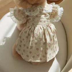 Vestido floral para mascotas – Ropa de pana con cuello de peluche para gatos y perros