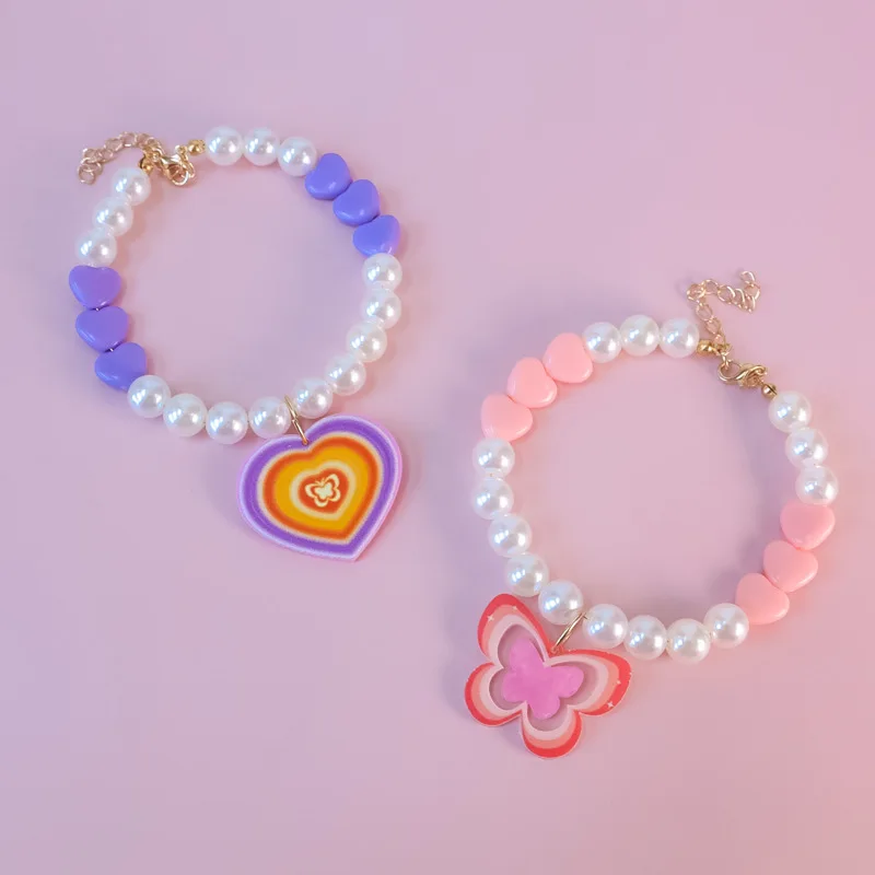 Collar de perlas con mariposa para perro y gato – Ajustable - imagen 2