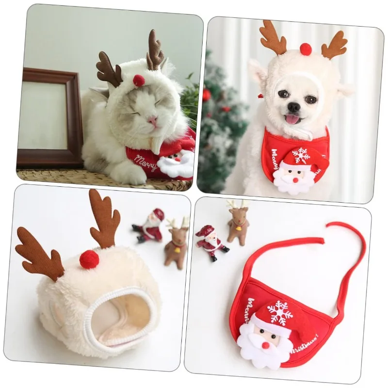 Sombrero de Navidad para mascotas, toalla de Saliva para perros y gatos, diseño encantador, ropa de otoño e invierno, accesorio para mascotas - imagen 4