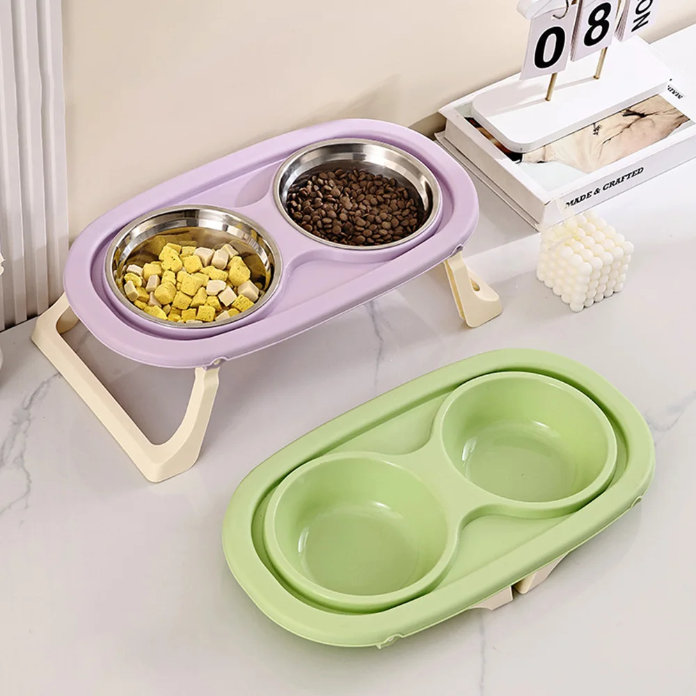 Cuenco doble para mascotas: diseño plegable elevado para gatos y perros, antiderrames, gran capacidad, cuenco de comida para gatos, plato de alimentación para perros - imagen 4