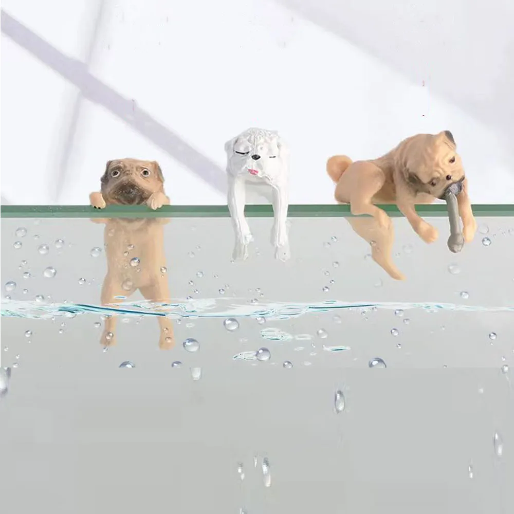 Adornos creativos para perros para acuario, perros de dibujos animados Kawaii, divertidos perros trepadores, colgante de animales, decoración de paisajismo de pared para pecera - imagen 2