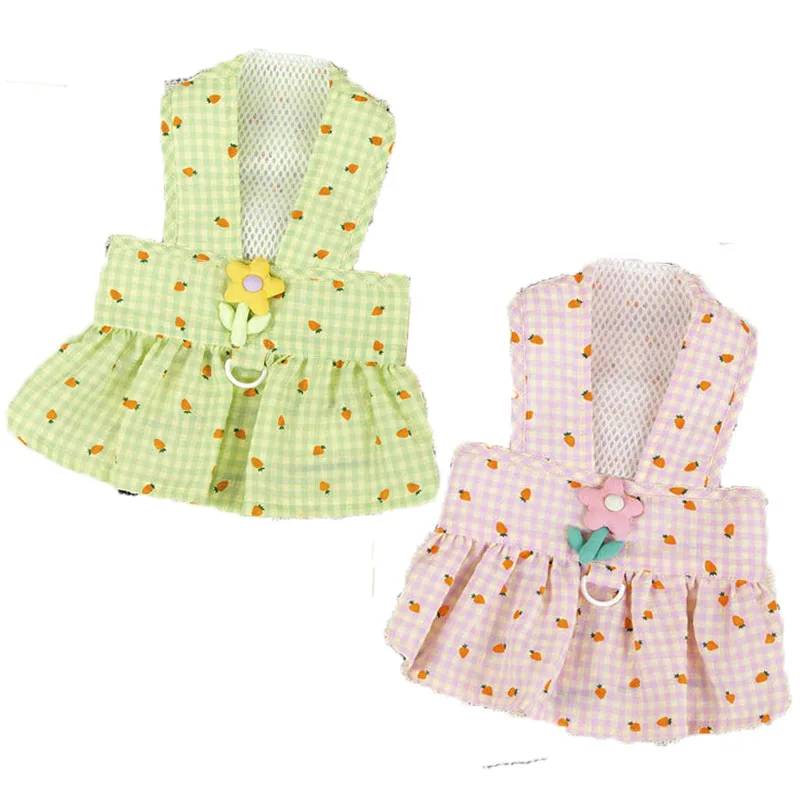 Ropa dulce para perros, vestido de malla de verano para cachorros, falda verde y rosa con flores para perros pequeños y medianos, disfraz de chaleco para niñas malaltesas Chihuahua - imagen 2