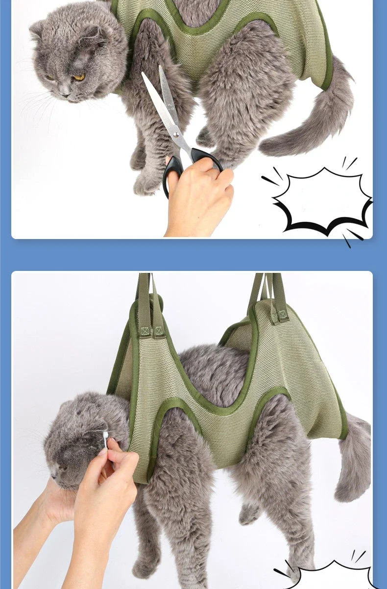 Bolsa fija antiarañazos para cortar uñas de gato, bolsa de sujeción para recorte de baño, hamaca colgante de belleza para mascotas, suministros para mascotas - imagen 5