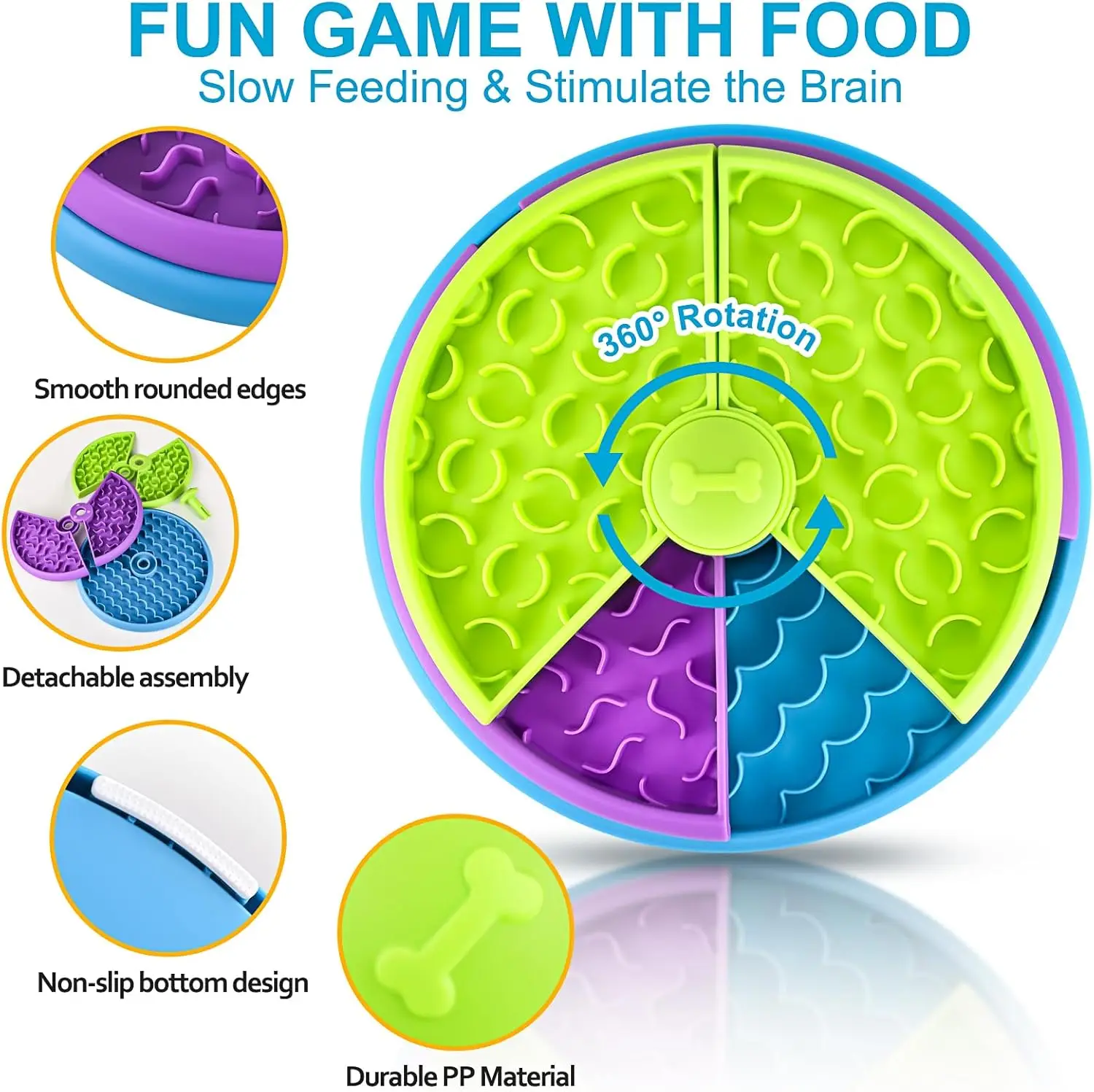 Cuenco de alimentación lenta para perros, estimulación Mental, rompecabezas desmontable, cuenco de alimentación lenta para mascotas, dispensador de golosinas interactivo antideslizante, juguetes para perros - imagen 5