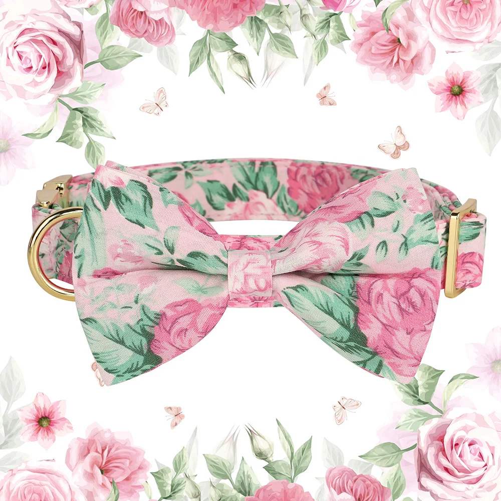 Hebilla nailon grabada sin flores antipérdida bonito lazo ajustable perros pequeños grandes con collar de identificación