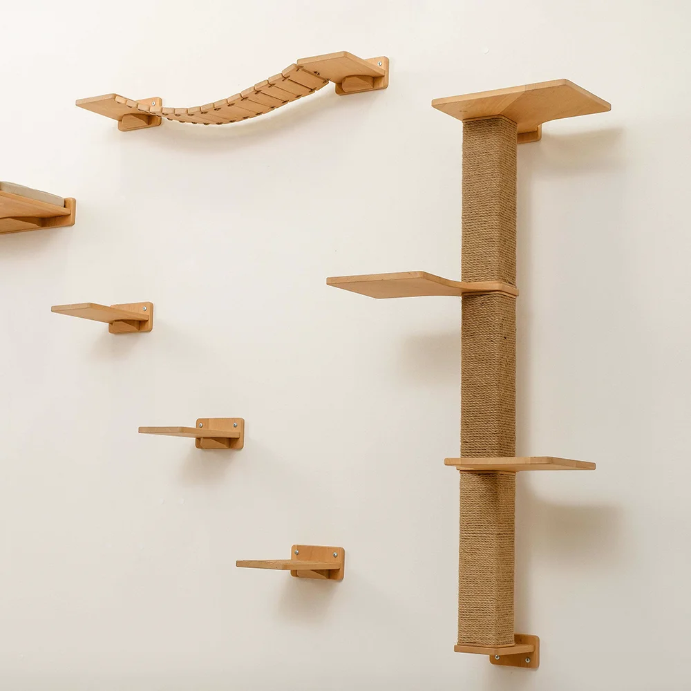 Muebles de pared para rascar gatos, hamaca montada, árbol para gatos, perchas de árbol trepadoras de madera, camas, juego de escaleras de Sisal para saltar gatos - imagen 3