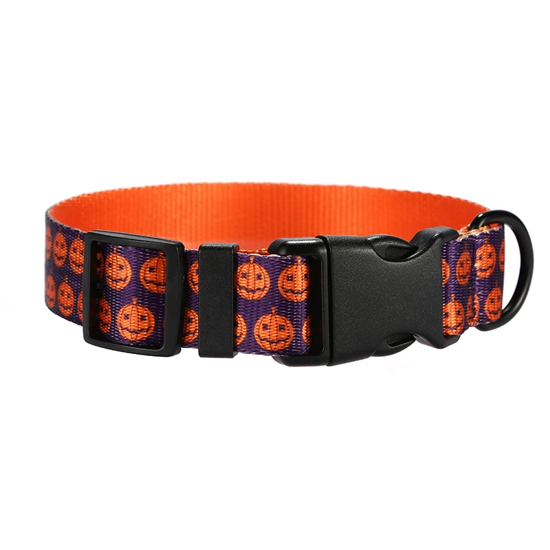 PLATTCO removable dog collar PURPLE PUMPKIN adjustable polyester pet necklace loop for small big dogs 5 size PDC337 - imagen 5