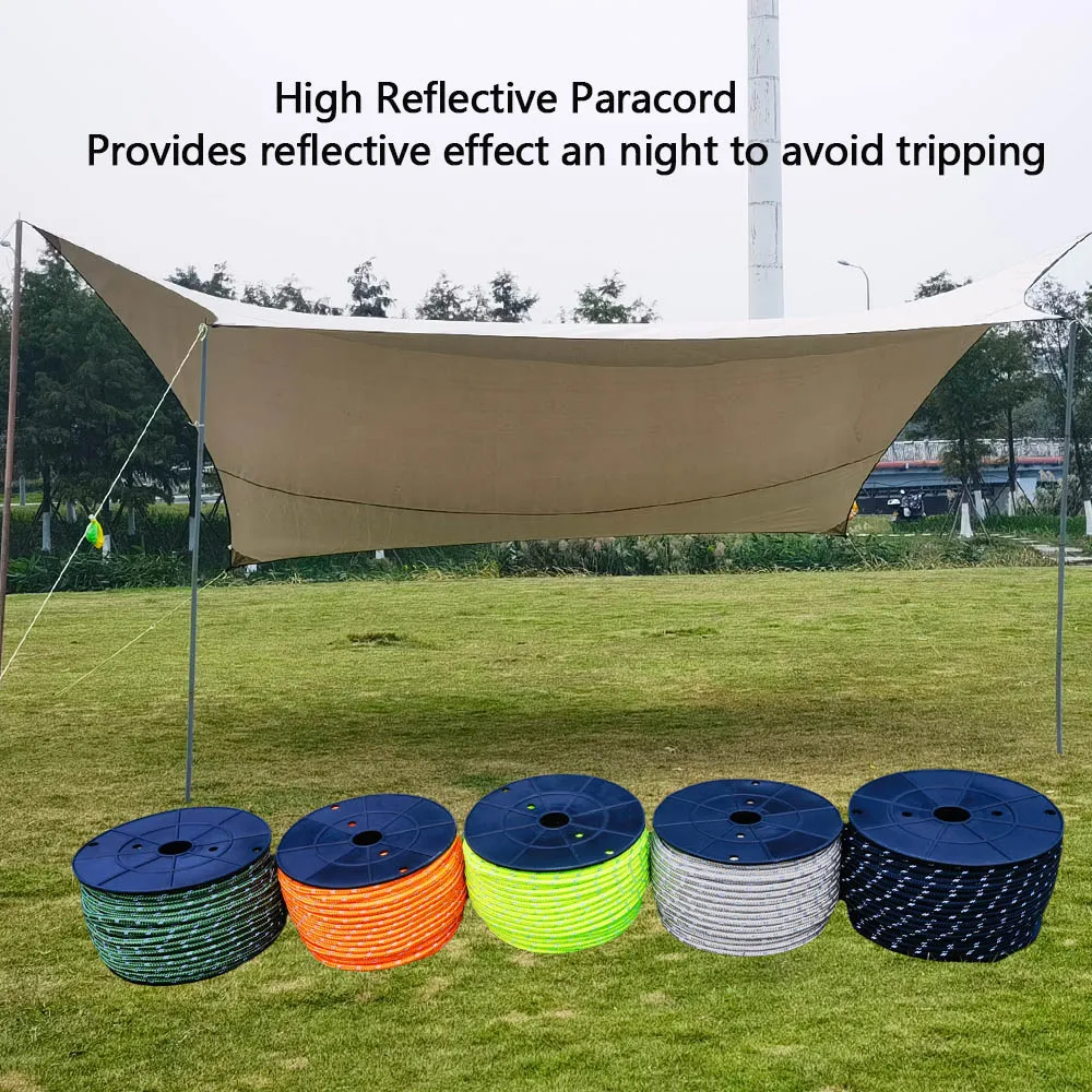 Cuerda de paracaídas Paracord reflectante de 50M y 6mm, cuerda de supervivencia para acampar al aire libre, cordón duradero para tienda de paraguas, correa para tendedero - imagen 2