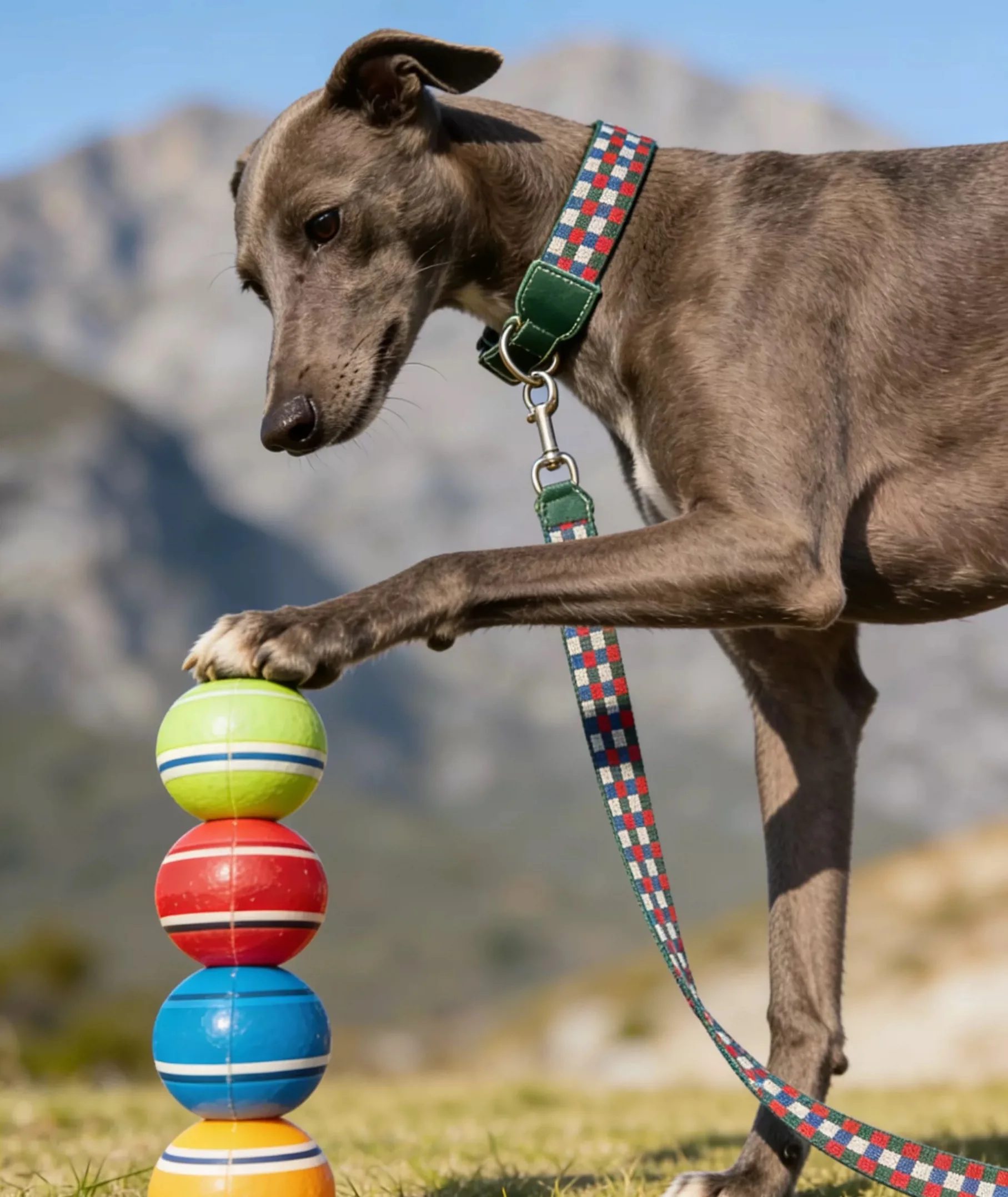 Collar y correa de cuero genuino para perro – Estilo bohemio a cuadros - imagen 4