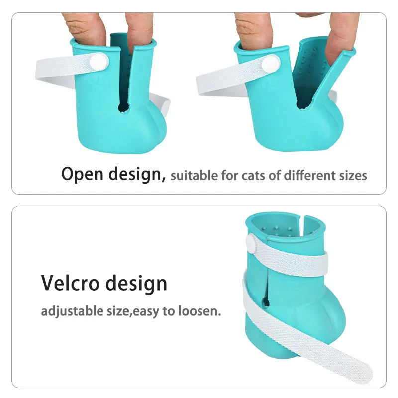 Cubiertas antiarañazos para pies de gato, zapatos ajustables antiapagado para gato, Protector de pata de gato de silicona, botas para baño de gato, suministro para mascotas, 4 Uds. - imagen 4