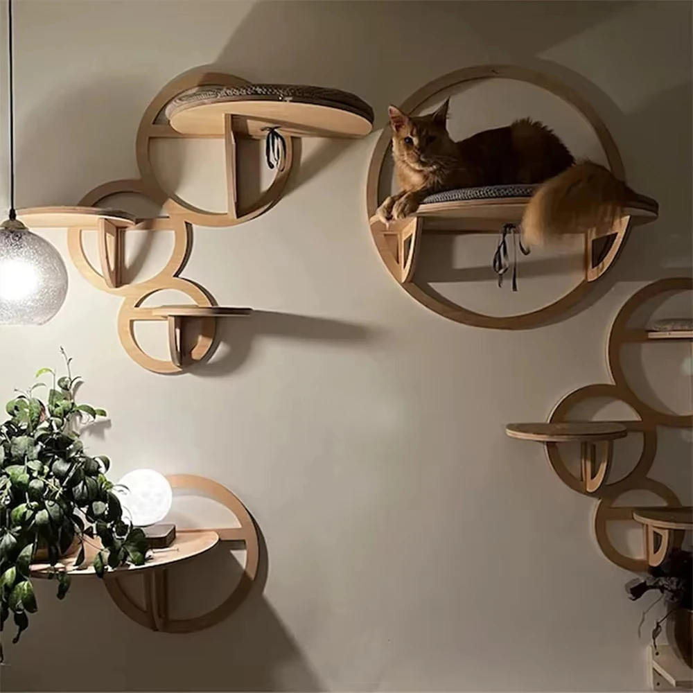 Plataforma redonda para saltar gatos montada en la pared de diferentes tamaños, madera maciza, hermosa casa, adecuada para jugar y saltar gatos - imagen 4