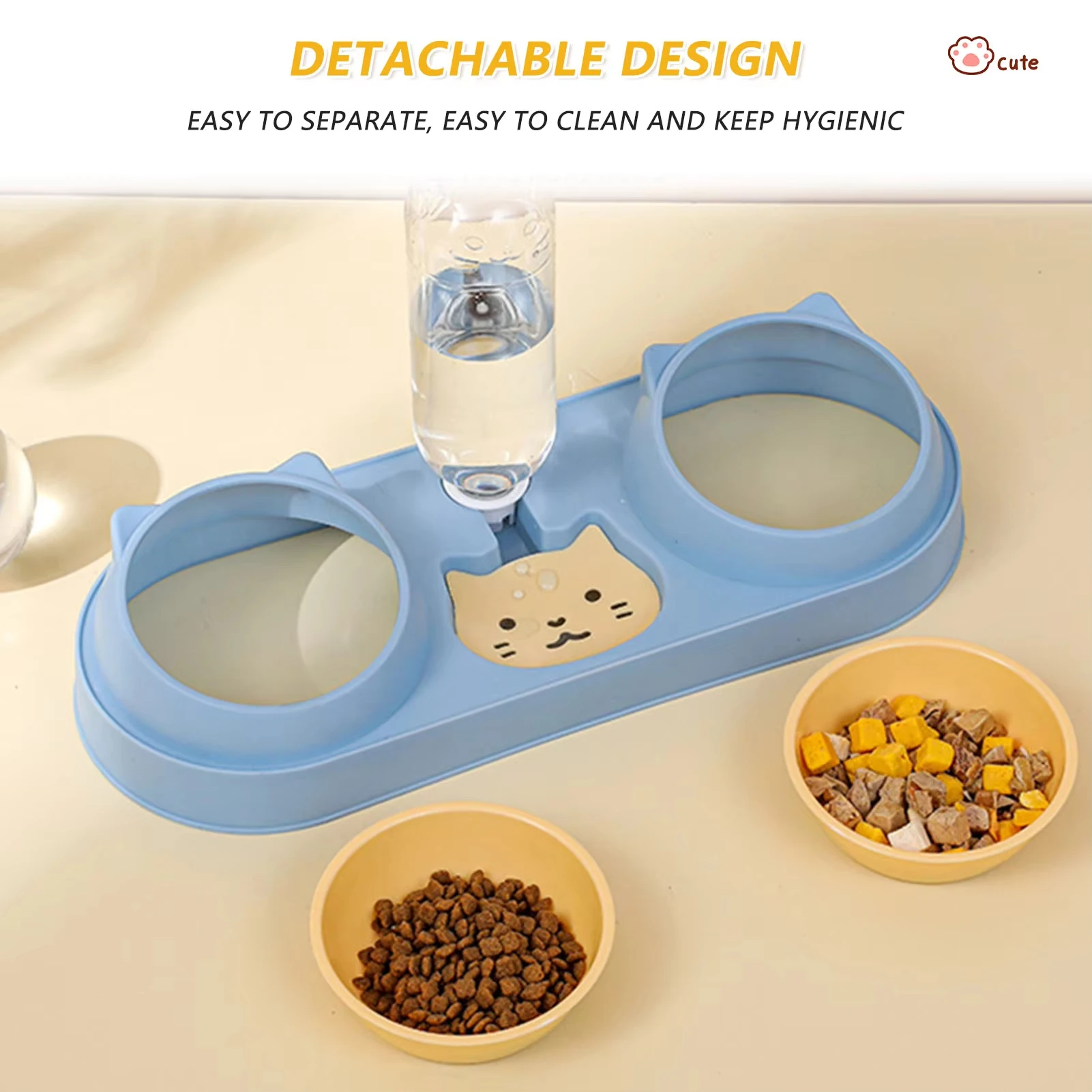 Cuenco para Gato, alimentador automático, cuenco de comida para perros con fuente de agua, doble cuenco, soporte elevado para beber, cuencos para gatos - imagen 4