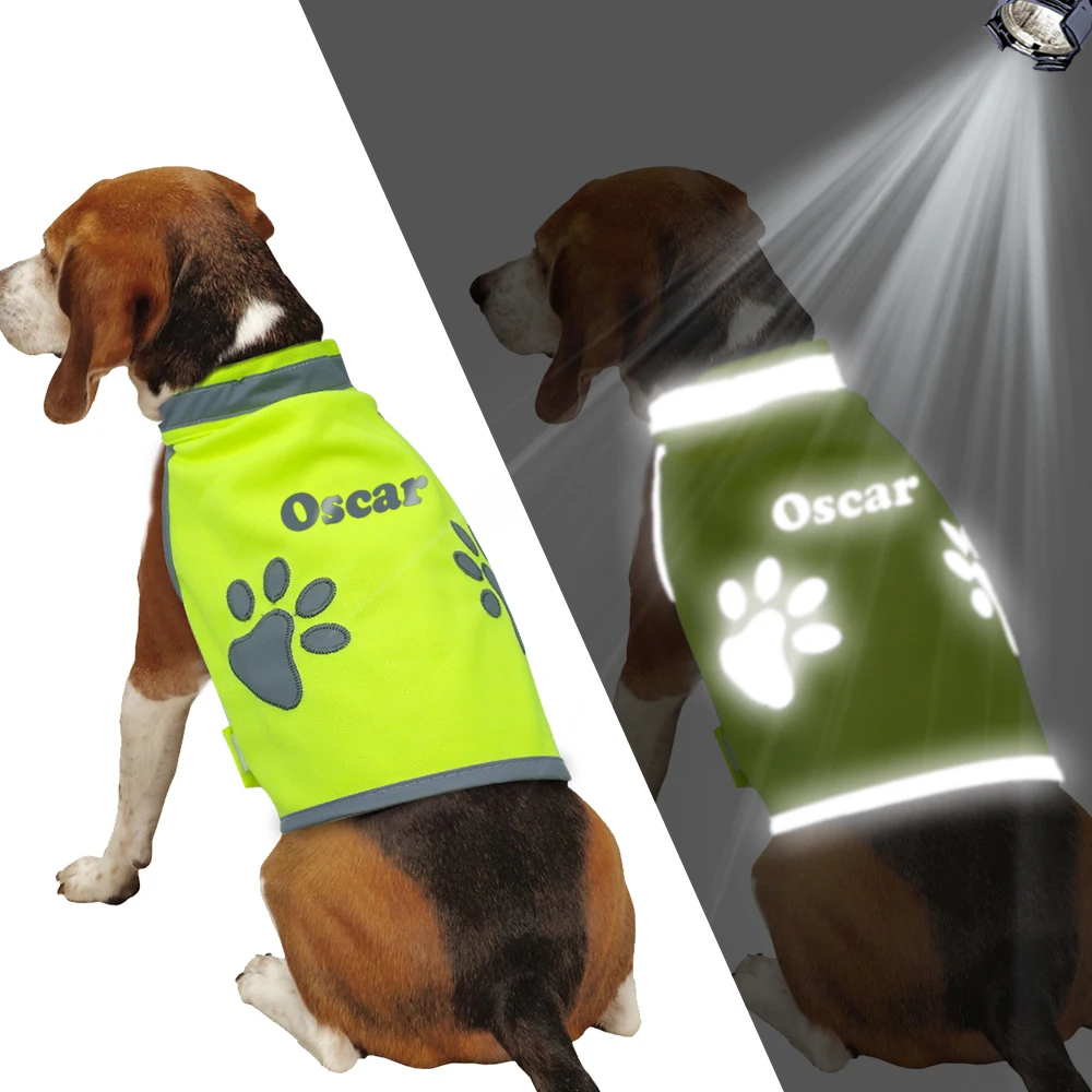 Chaleco reflectante personalizado para perros, chalecos de seguridad para perros de alta visibilidad, nombre impreso gratis para senderismo al aire libre, caminar con pata - imagen 2