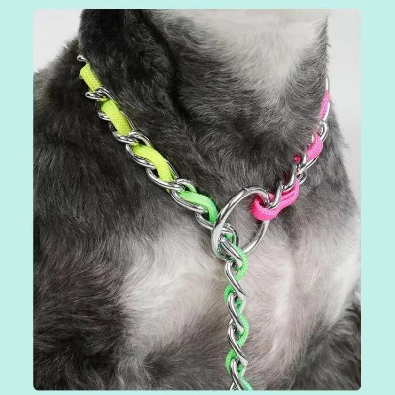 Collar de arcoíris para perro mascota con juego de correa, macramé P ajustable para mascota, correa trenzada para perro, cadena de acero, collares de estrangulación de entrenamiento - imagen 5