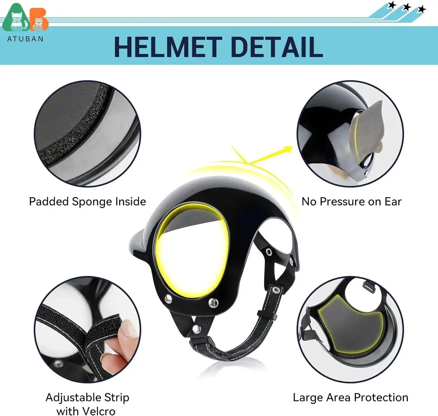ATUBAN Casco para Perros y Gafas para Perros Pequeños-Casco para Casco de Motocicleta para Mascotas con Agujeros para las Orejas Correas Ajustables para Puppy Montar - imagen 3