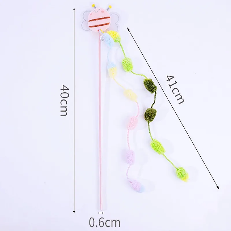 Juguete para gatos, pelota de peluche con borlas, palo de Teaser para gatos, juguetes interactivos para gatos con mango largo, pelota de lana para entrenamiento de gatitos, juguete para gatos con borla con campana - imagen 5