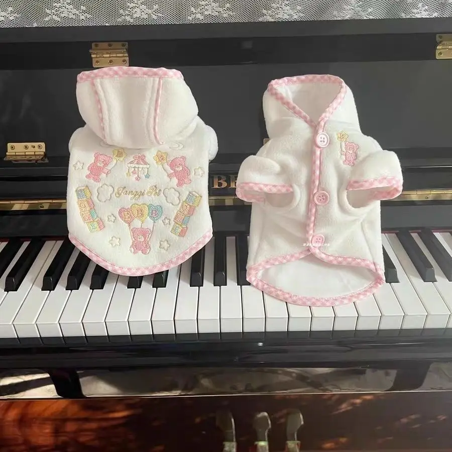 Chaqueta con capucha bordada de felpa para mascotas, oso de peluche, Sudadera con capucha de otoño/invierno, traje grueso para perros, chaleco, oso de peluche, ropa para cachorros para perros pequeños - imagen 2