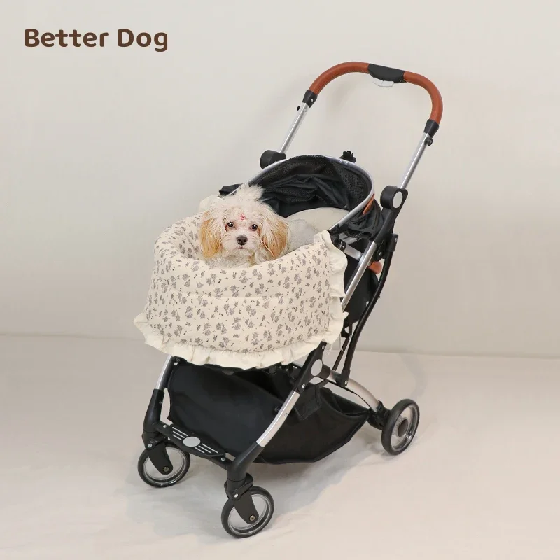 Almohadilla para bordes de carrito de mascotas, toalla antisuciedad, cojín, almohada, accesorios coreanos de algodón puro, juego Universal de tres piezas para gatos y perros - imagen 2