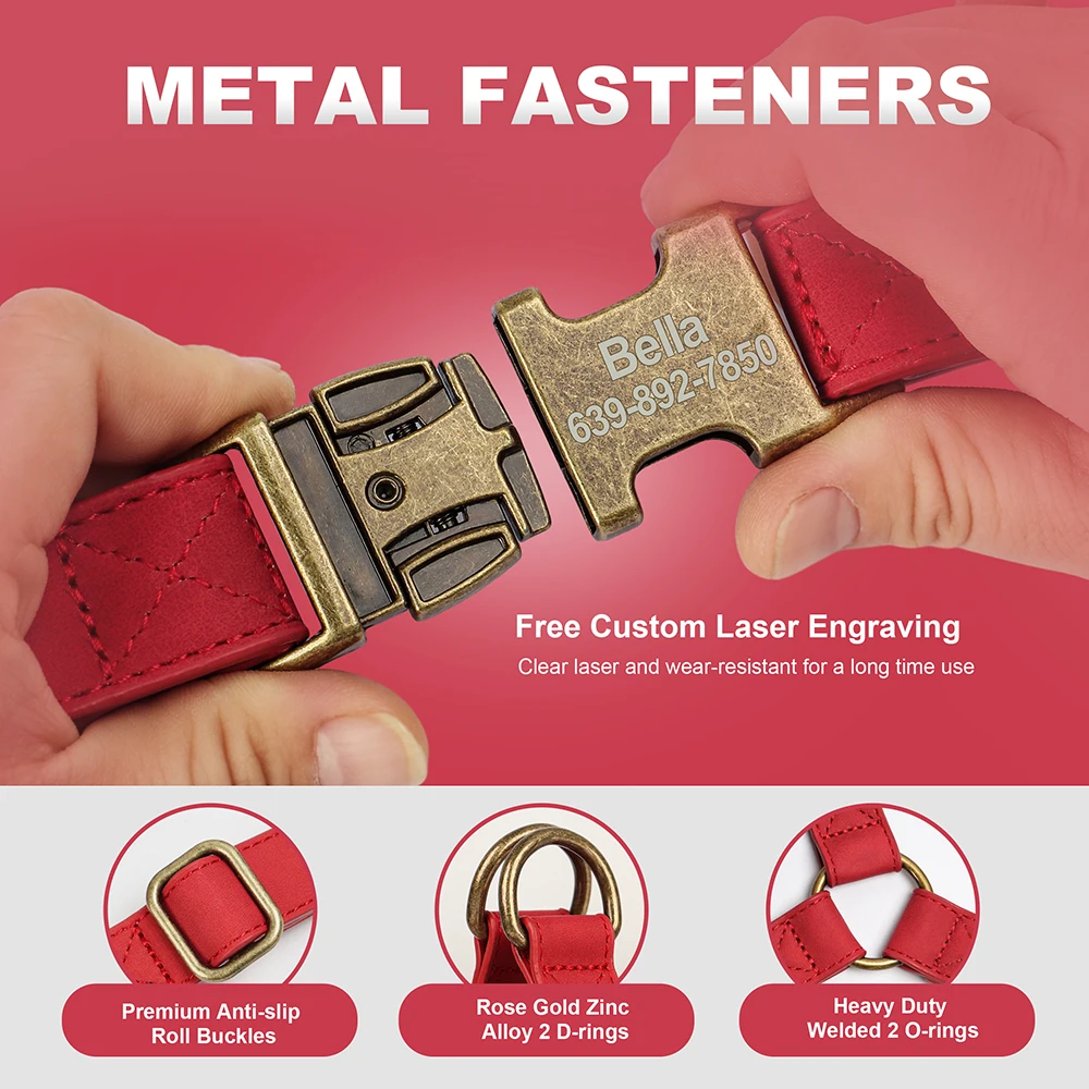 Juego de arnés y correa para perros personalizados, arnés de cuero PU para perros, hebilla de identificación grabada gratis para perros pequeños, medianos y grandes, Pitbull Pug - imagen 3