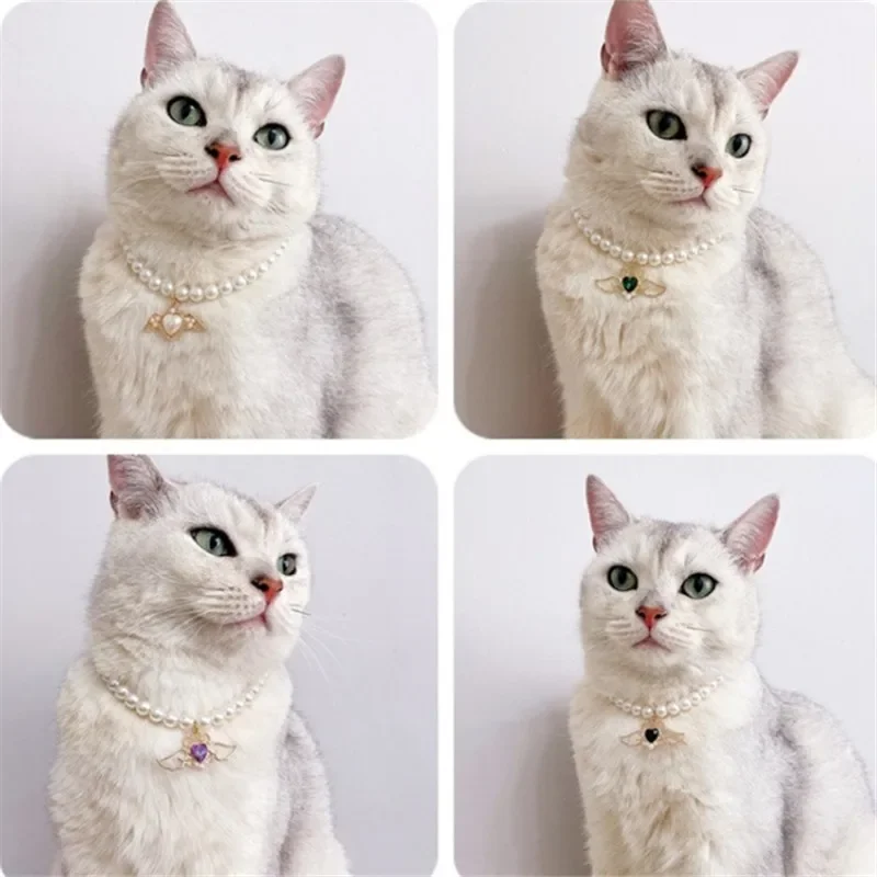Collar de perro con tachuelas de diamantes y colgante de ala de Ángel, Collar de gato ajustable hecho a mano de alta gama, accesorios para perros - imagen 2