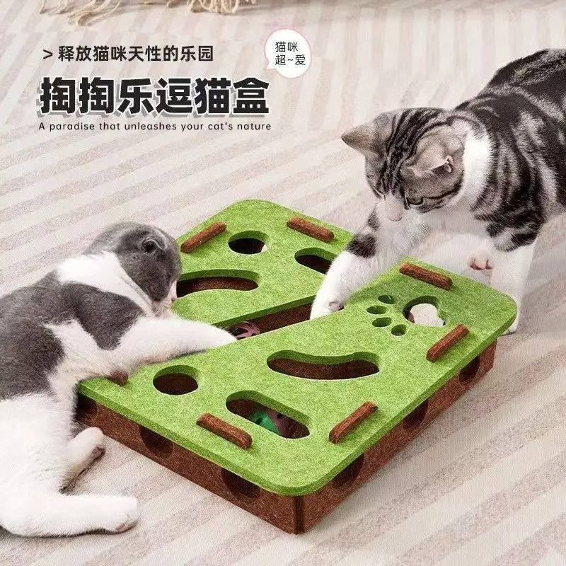 Juguete interactivo para gatos: laberinto de fieltro, bola y cascabel