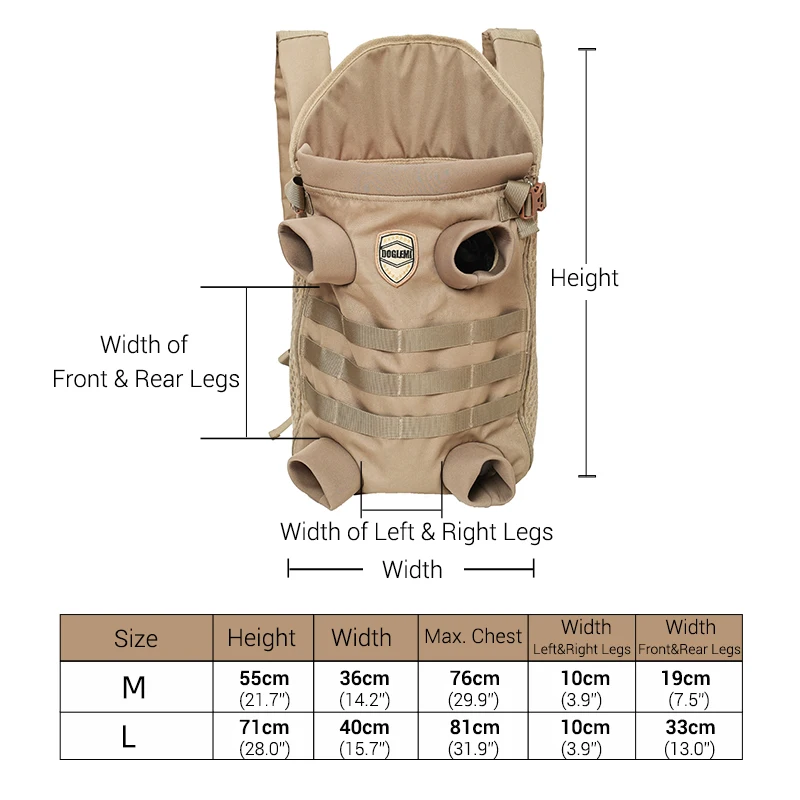 Mochila para perros pequeños y medianos, manos libres, táctica, para exteriores, Frontpack para mascotas, suave, transpirable, seguridad, viaje, portador de perros, bronceado militar - imagen 2