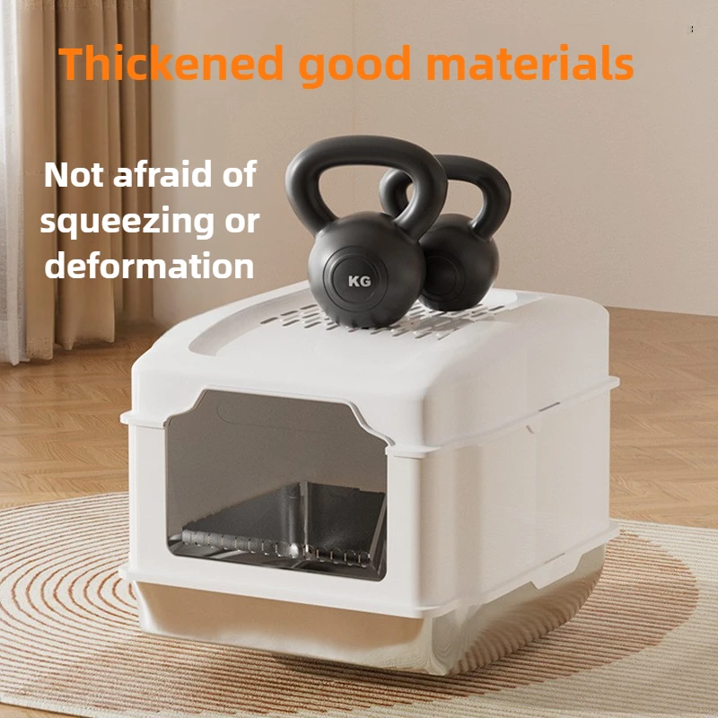 Caja de arena para gatos de acero inoxidable, gran espacio, inodoro para gatos completamente cerrado, sartenes grandes selladas a prueba de olores, suministros desmontables para mascotas - imagen 3