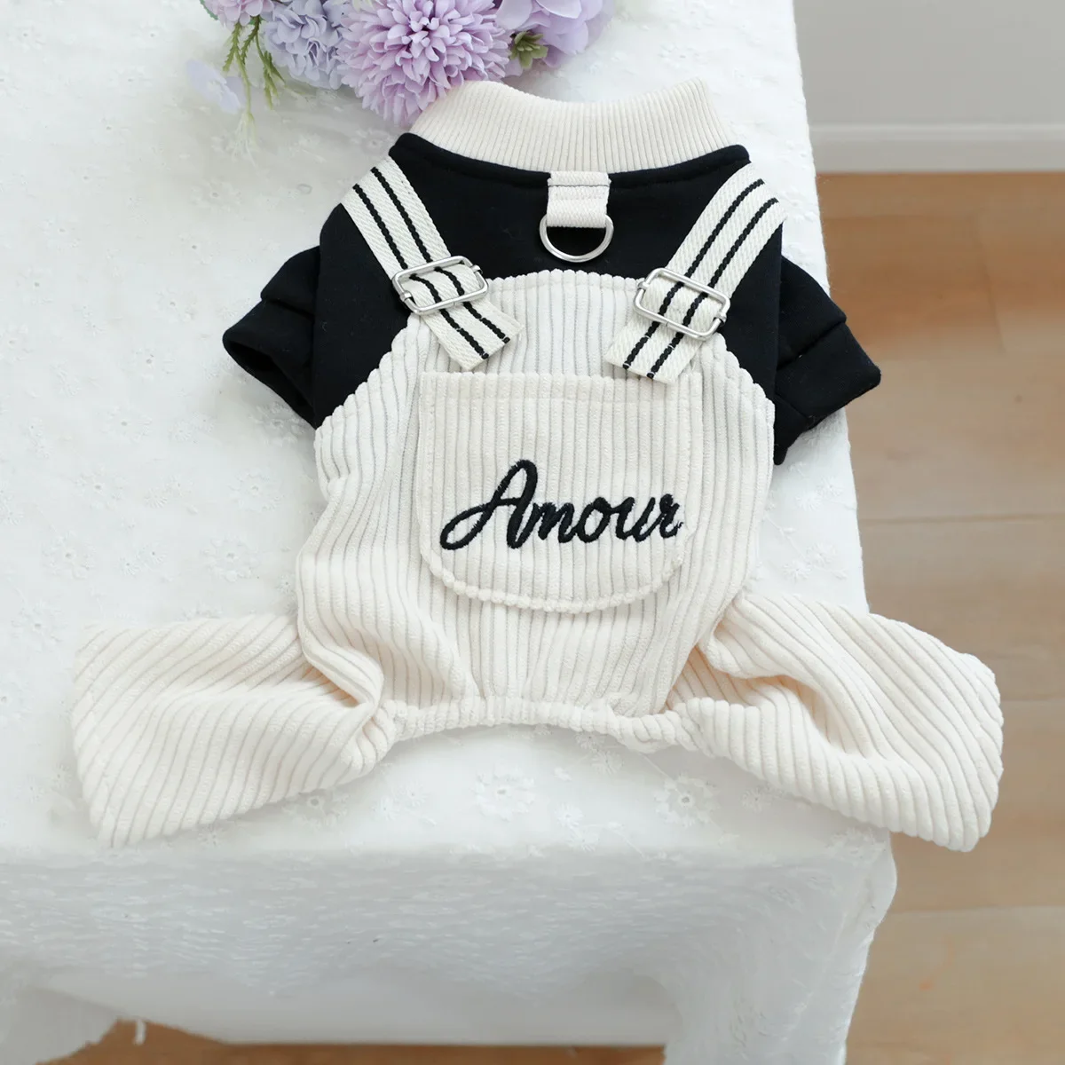 Monos bordados de pana para mascotas, mono de otoño e invierno para perros y gatos, monos con patas, ropa para perros pequeños - imagen 5