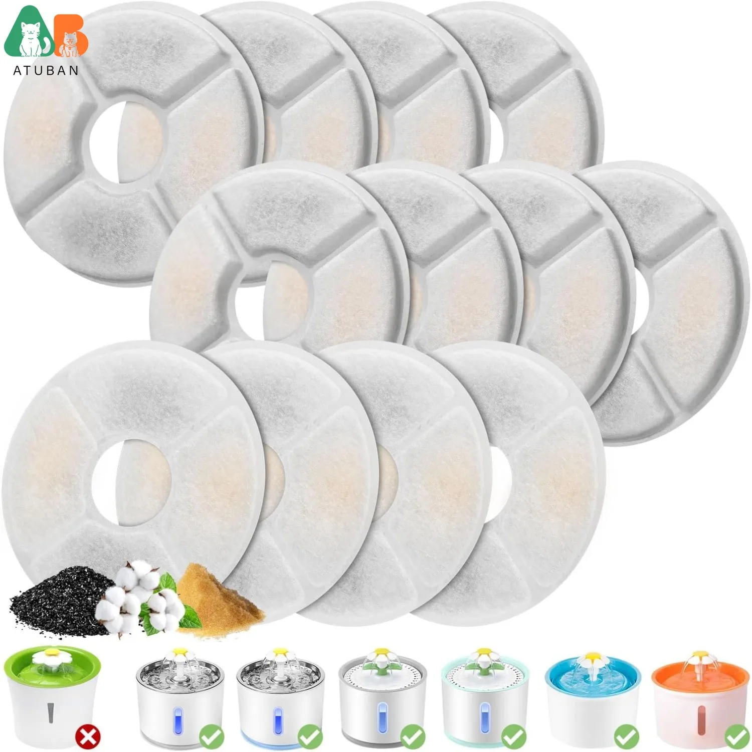 Filtros de fuente de agua para gatos, filtros de repuesto para fuente de mascotas ATUBAN, 3 filtros de repuesto para fuente de perro de filtración (5 pulgadas de diámetro)
