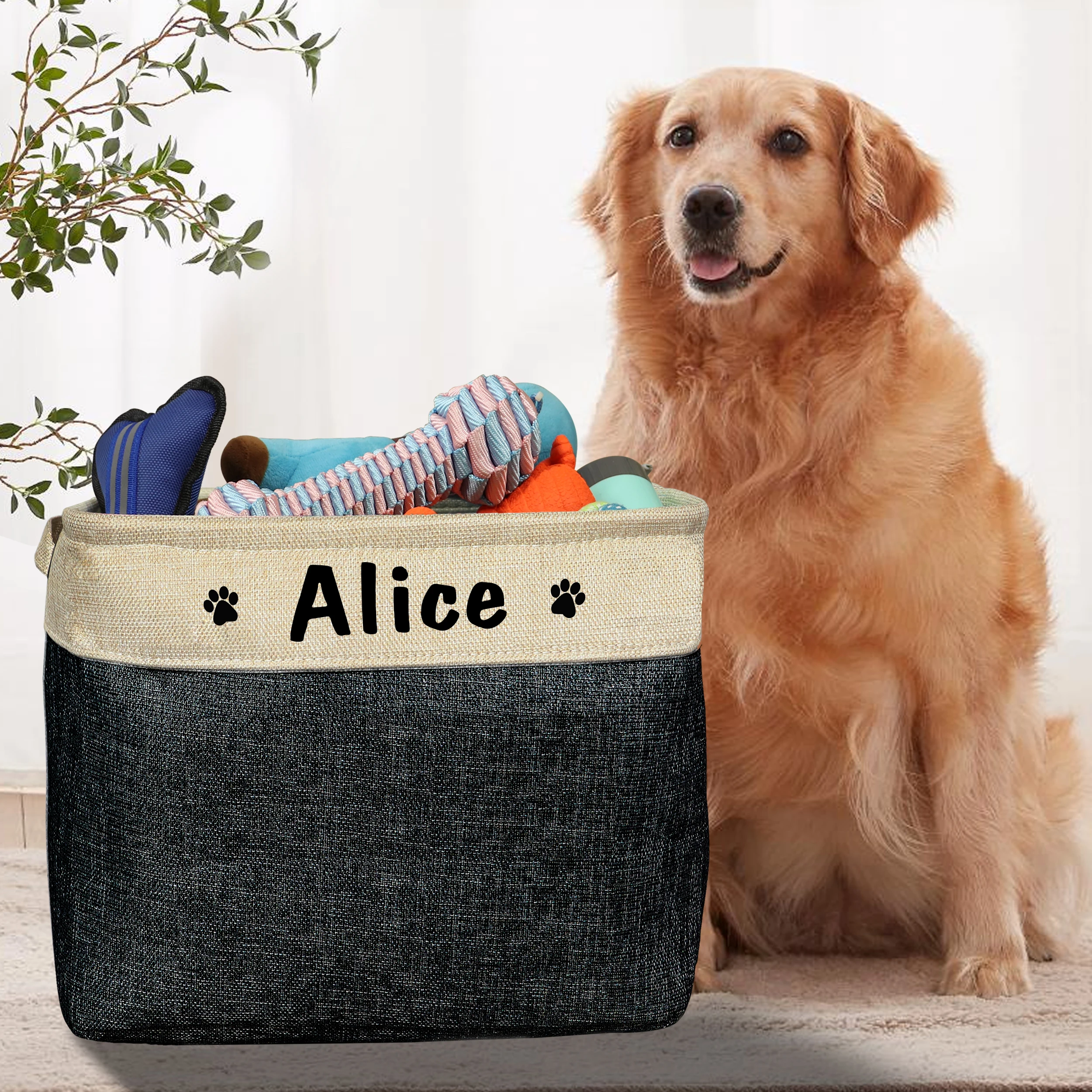 Cesta de almacenamiento de juguetes para perros personalizada, bolsa de lona plegable para perros, caja de almacenamiento de ropa de juguetes para mascotas, accesorios para perros, suministros para mascotas - imagen 5