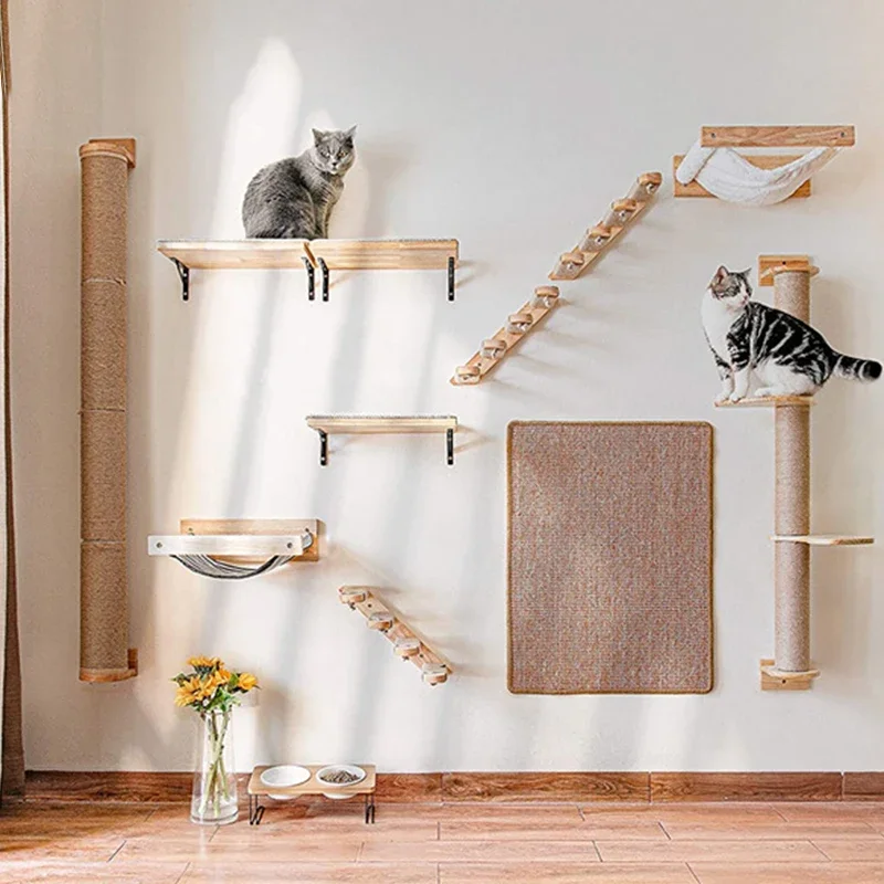 Escalera de cuerda de Sisal para gatos, marco de escalada antideslizante para gatos, árbol de madera para gatos, escaleras, tablero rascador para saltar, plataforma, muebles para mascotas - imagen 5
