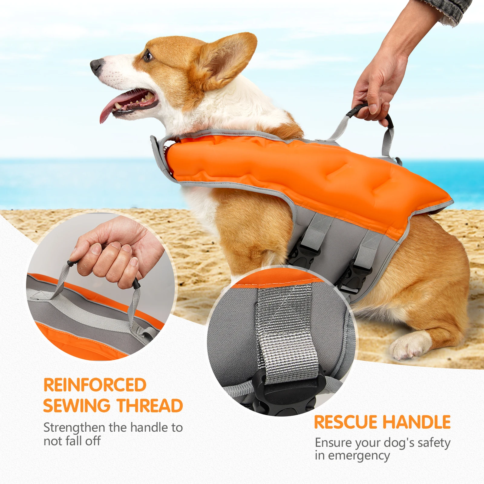 Chaleco salvavidas inflable para perro, traje de baño de seguridad para la playa y la piscina, superflotabilidad, con bomba de aire gratis - imagen 4