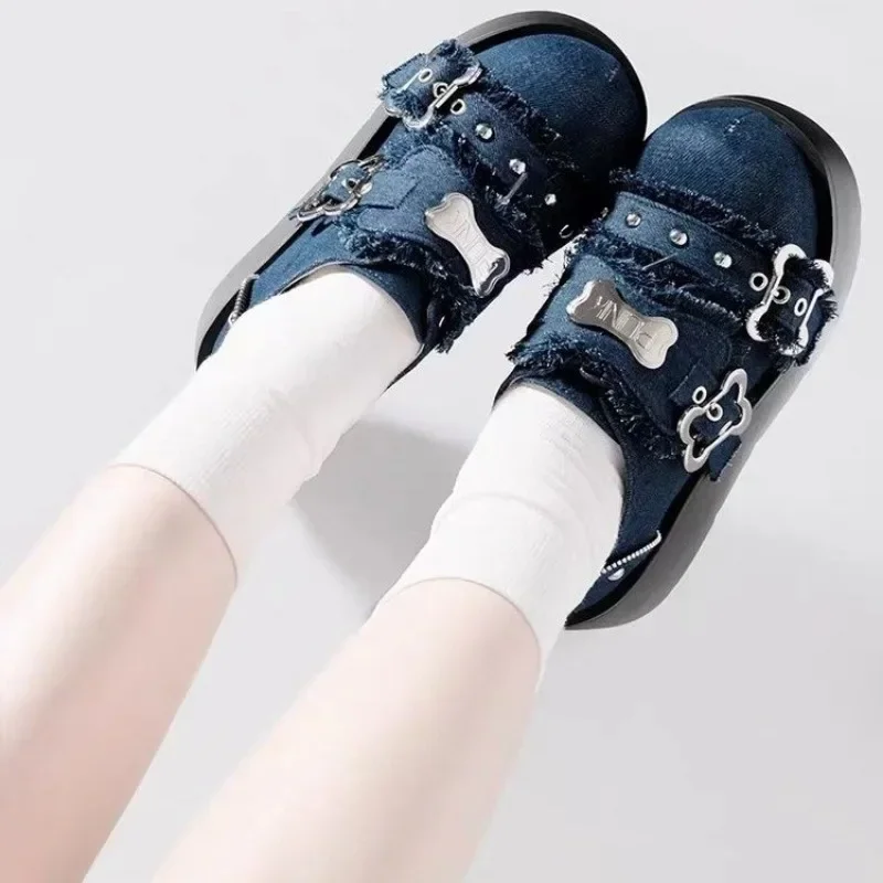 Botines de plataforma gruesa con cadena de Metal Punk para mujer, zapatos vaqueros de fondo grueso Y2K de invierno, zapatos de Lolita góticos negros - imagen 5