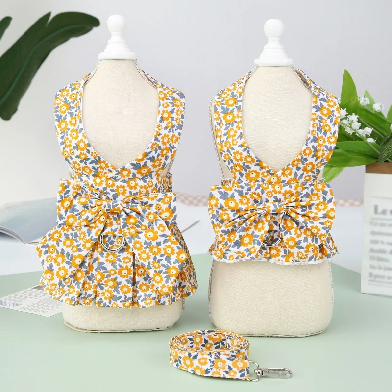 Conjunto de vestido y correa para perro, falda con lazo para perro, chaleco de arnés para gato, tutú de princesa, accesorios para mascotas - imagen 2