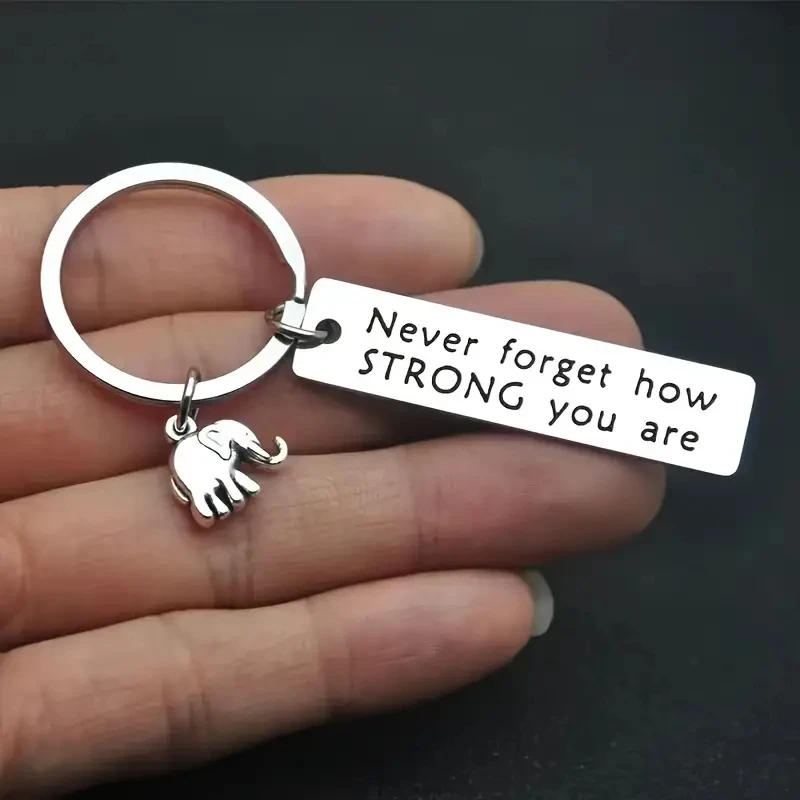 LLavero de energía positiva inspirador, elefante, nunca olvides, cómo fuerte, eres, padres de acero inoxidable y Fri, 1 ud./2 uds. - imagen 2