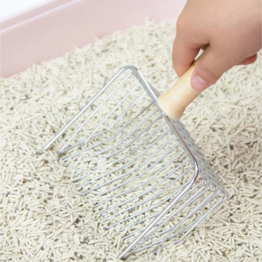 Pala para excrementos de gato, mango de madera de acero inoxidable de calidad, no fácil de oxidar, duradera y lavable - imagen 5