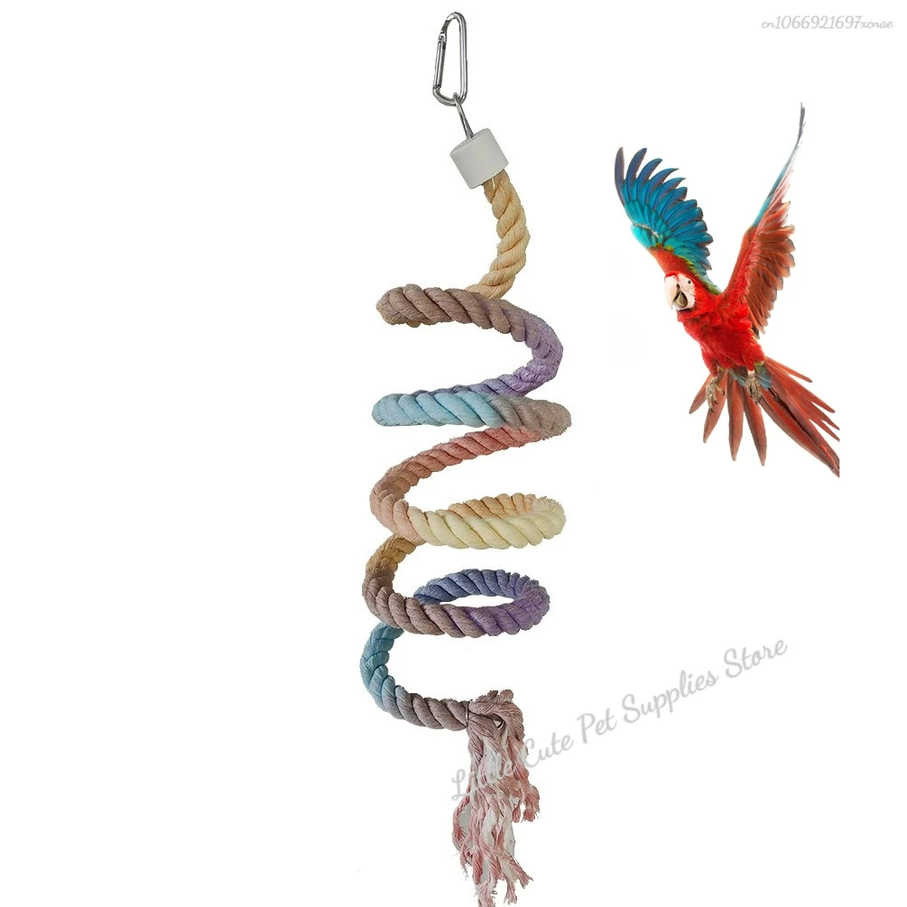 Poste para loros de algodón de colores con cabeza de tornillo, Clip colgante resistente, cuerda tejida de pie para loros, juguete giratorio cómodo para morder pájaros, escalada - imagen 3
