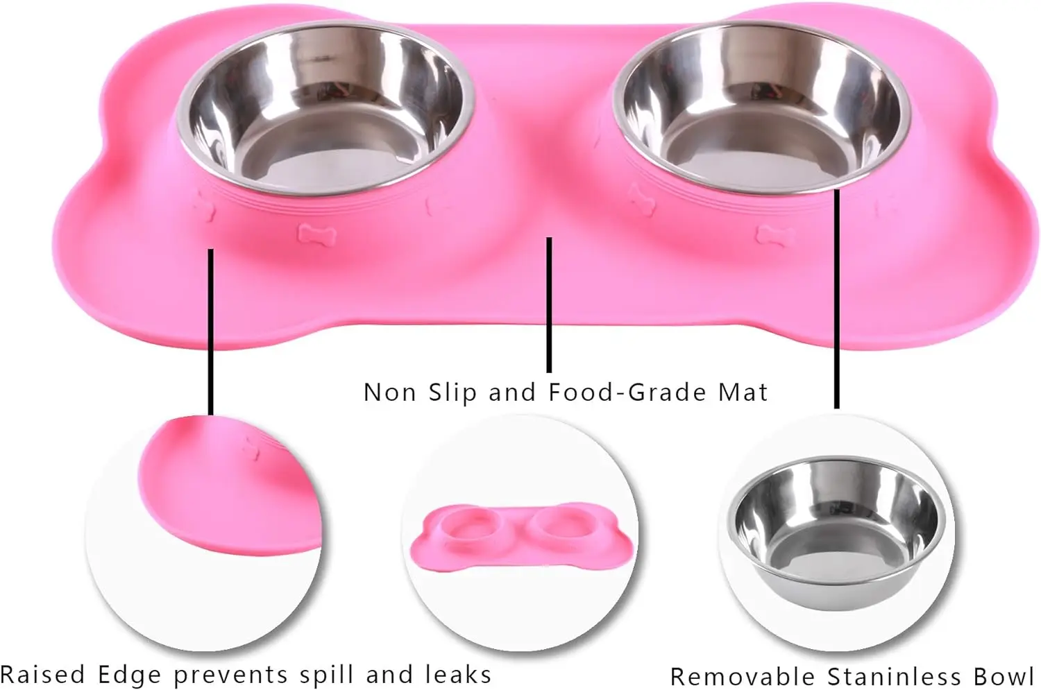 Cuencos de acero inoxidable para perros, 2 cuencos para perros sin derrames, esterilla de silicona antideslizante, cuchara de comida para mascotas, cuencos alimentadores de agua y comida para mascotas - imagen 2