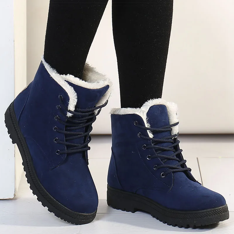 Botas de tacón bajo Botas de piel para zapatos de invierno Botas de nieve para Mujer calzado de invierno hasta el tobillo Botas de combate cortas Mujer 2025 Botines para Mujer - imagen 3